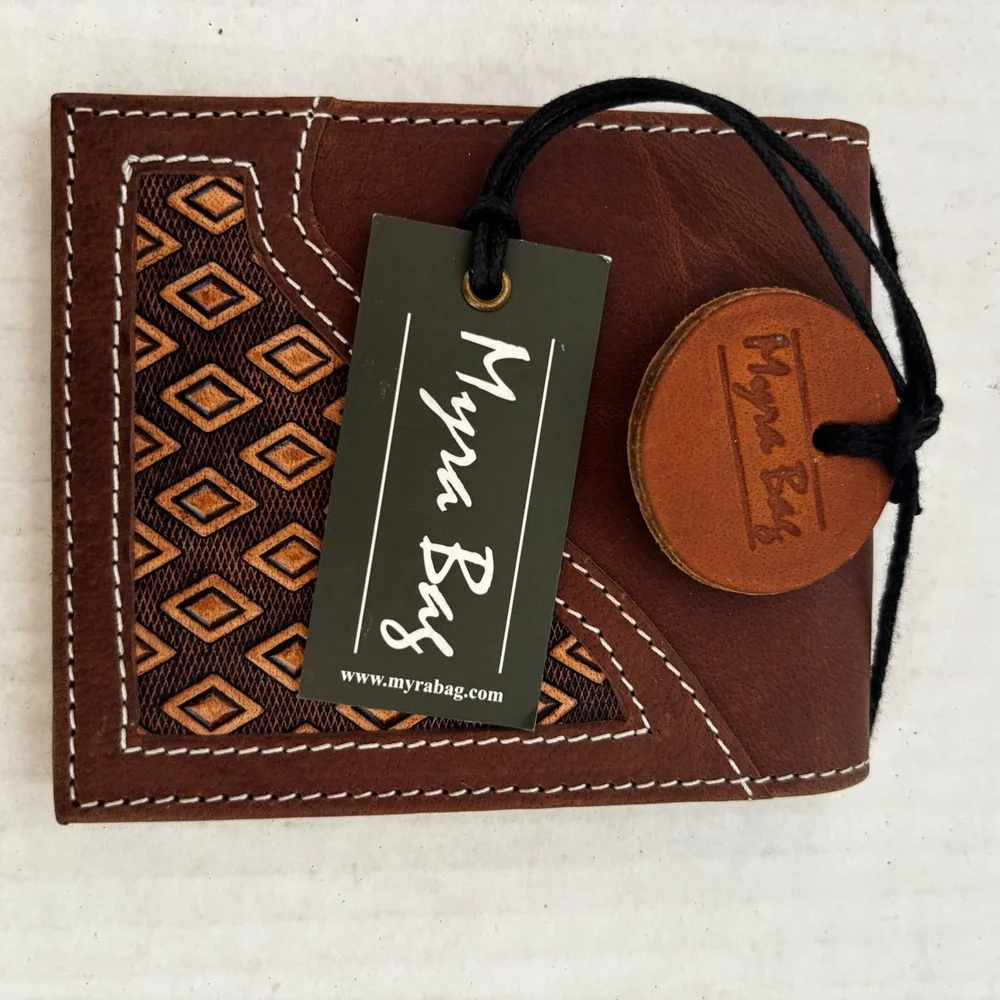 Myra Flam Bifold Wallet Mens Brown Leather Tooled Western Cowboy New